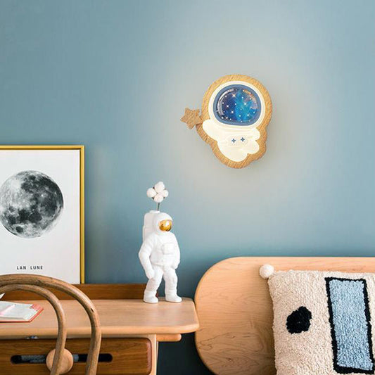 Creative Astronaut Wood Base PE Shade LED Wall Sconce Lamp