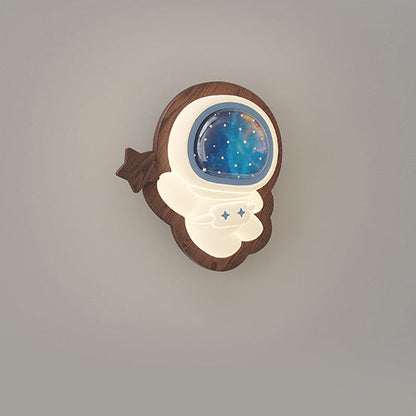 Creative Astronaut Wood Base PE Shade LED Wall Sconce Lamp