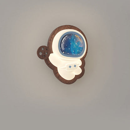 Creative Astronaut Wood Base PE Shade LED Wall Sconce Lamp