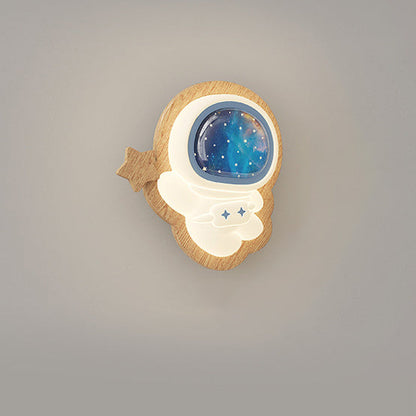 Creative Astronaut Wood Base PE Shade LED Wall Sconce Lamp