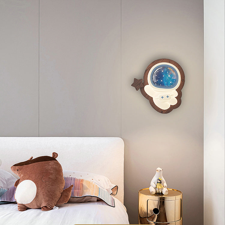 Creative Astronaut Wood Base PE Shade LED Wall Sconce Lamp