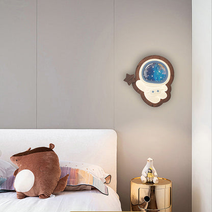 Creative Astronaut Wood Base PE Shade LED Wall Sconce Lamp