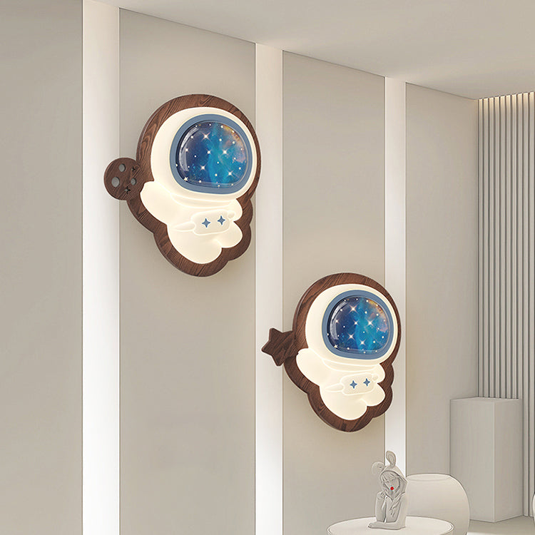 Creative Astronaut Wood Base PE Shade LED Wall Sconce Lamp