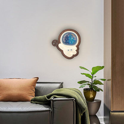 Creative Astronaut Wood Base PE Shade LED Wall Sconce Lamp