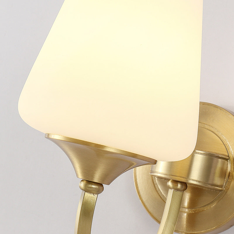Curved Full Copper Glass Shade 1/2 Light Wall Sconce Lamp