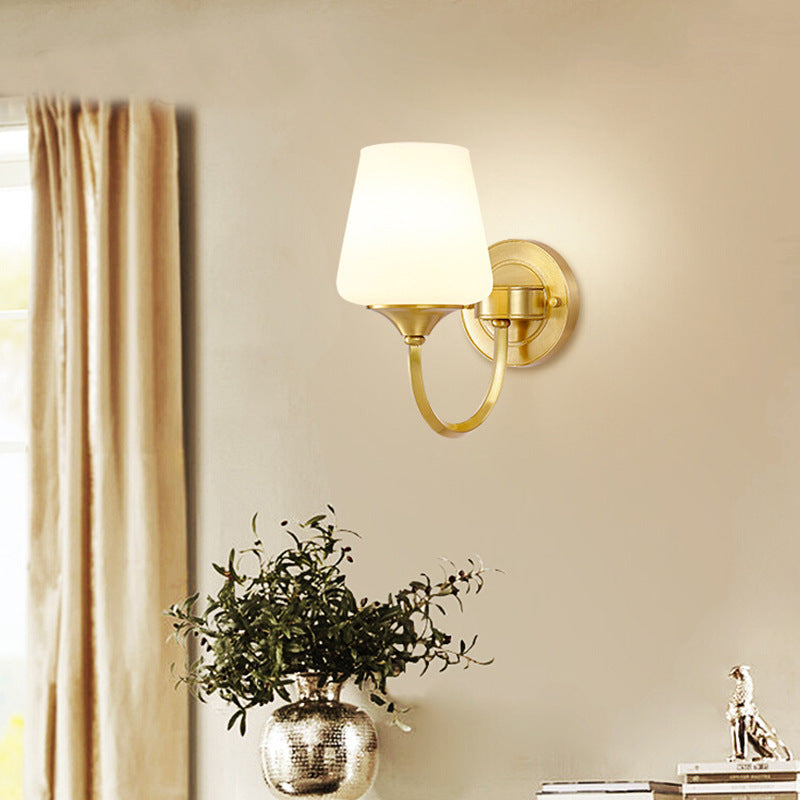 Curved Full Copper Glass Shade 1/2 Light Wall Sconce Lamp