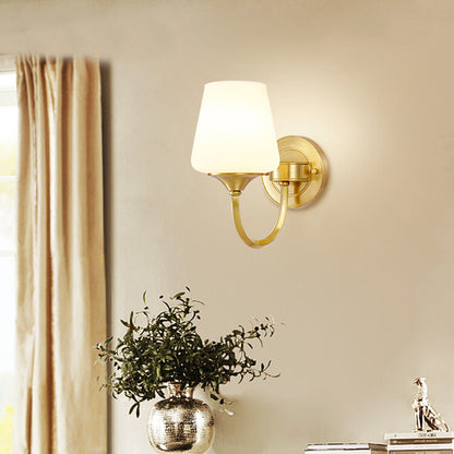 Curved Full Copper Glass Shade 1/2 Light Wall Sconce Lamp