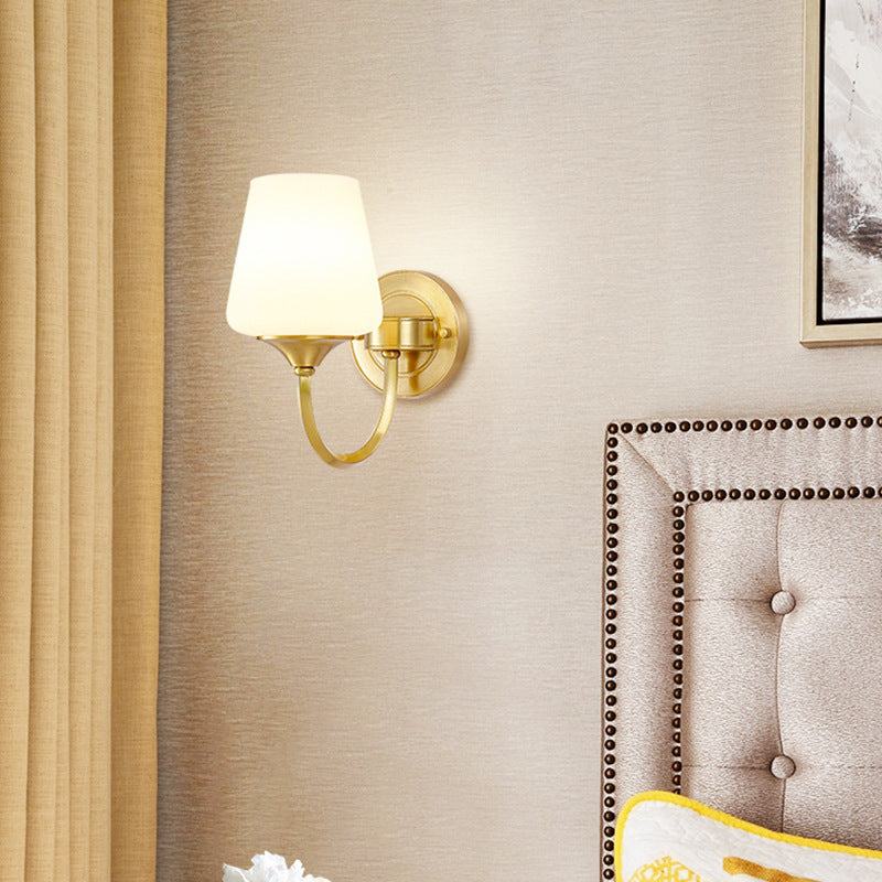 Curved Full Copper Glass Shade 1/2 Light Wall Sconce Lamp
