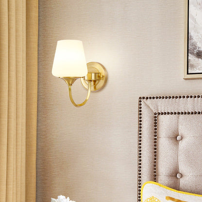 Curved Full Copper Glass Shade 1/2 Light Wall Sconce Lamp