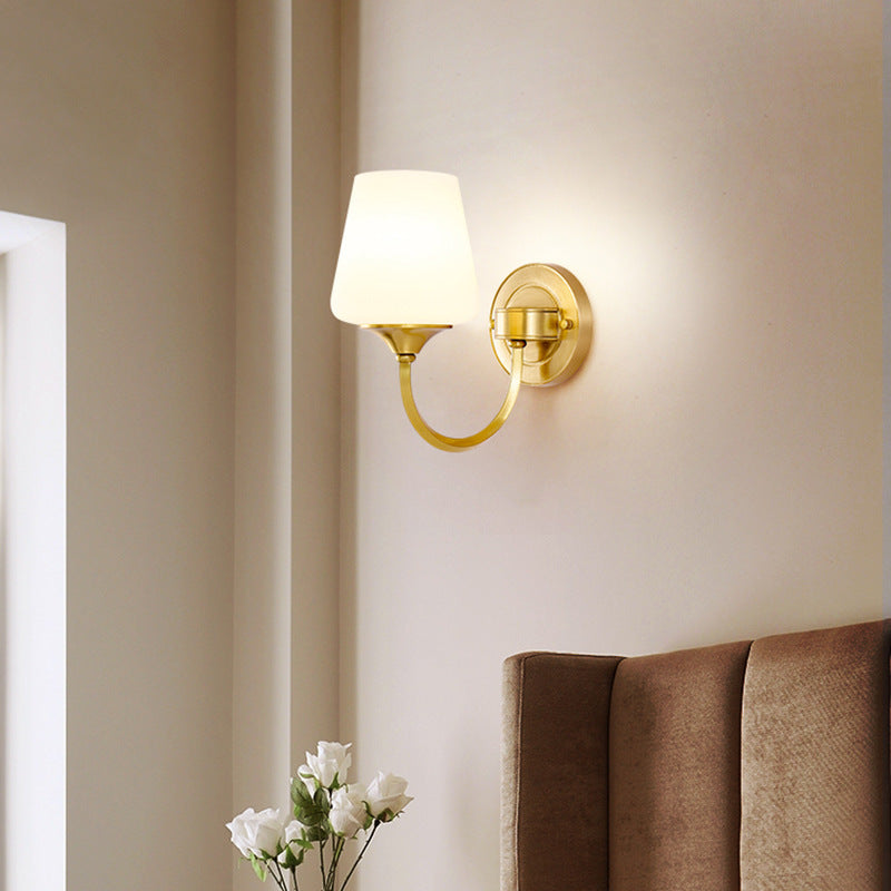 Curved Full Copper Glass Shade 1/2 Light Wall Sconce Lamp