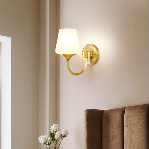 Curved Full Copper Glass Shade 1/2 Light Wall Sconce Lamp