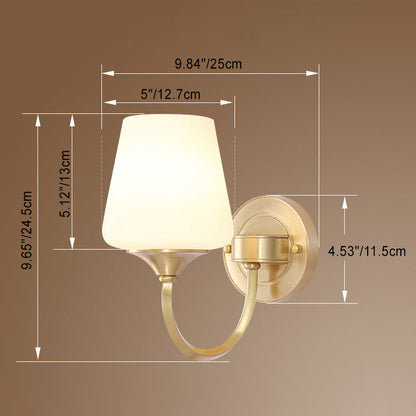 Curved Full Copper Glass Shade 1/2 Light Wall Sconce Lamp