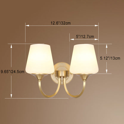 Curved Full Copper Glass Shade 1/2 Light Wall Sconce Lamp