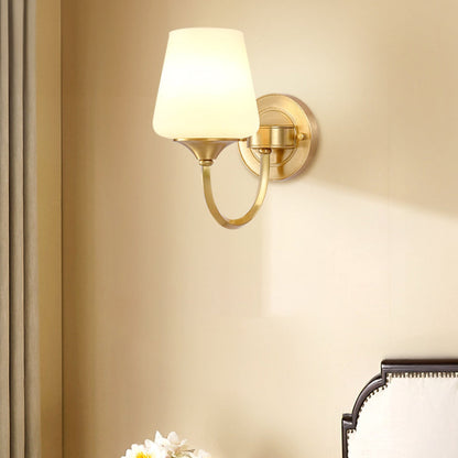 Curved Full Copper Glass Shade 1/2 Light Wall Sconce Lamp