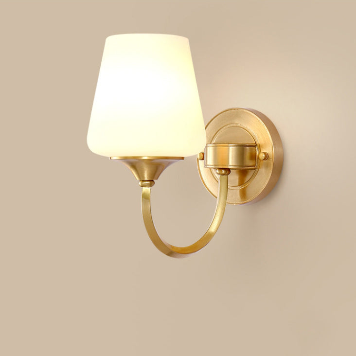 Curved Full Copper Glass Shade 1/2 Light Wall Sconce Lamp