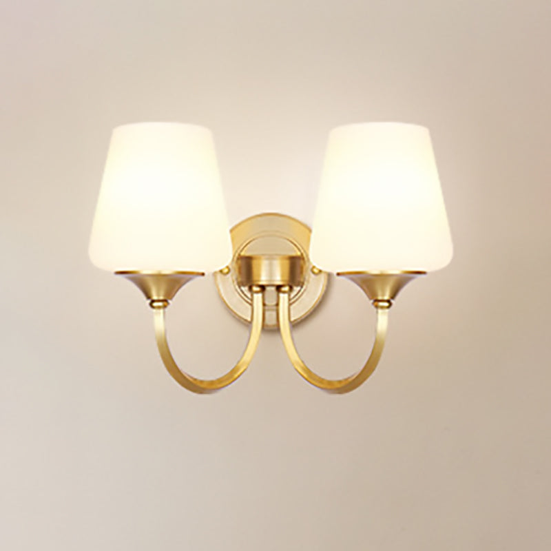 Curved Full Copper Glass Shade 1/2 Light Wall Sconce Lamp