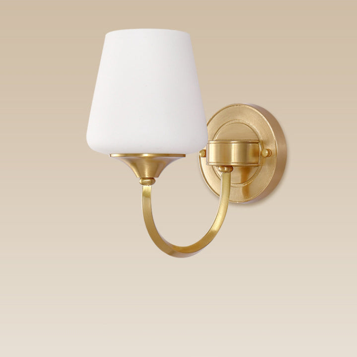 Curved Full Copper Glass Shade 1/2 Light Wall Sconce Lamp