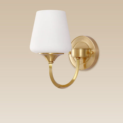 Curved Full Copper Glass Shade 1/2 Light Wall Sconce Lamp
