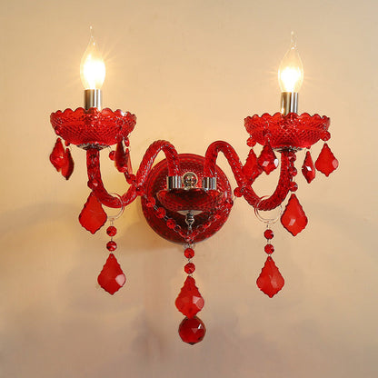 Wedding Glass Crystal Fabric 2-Light Wall Sconce Lamp