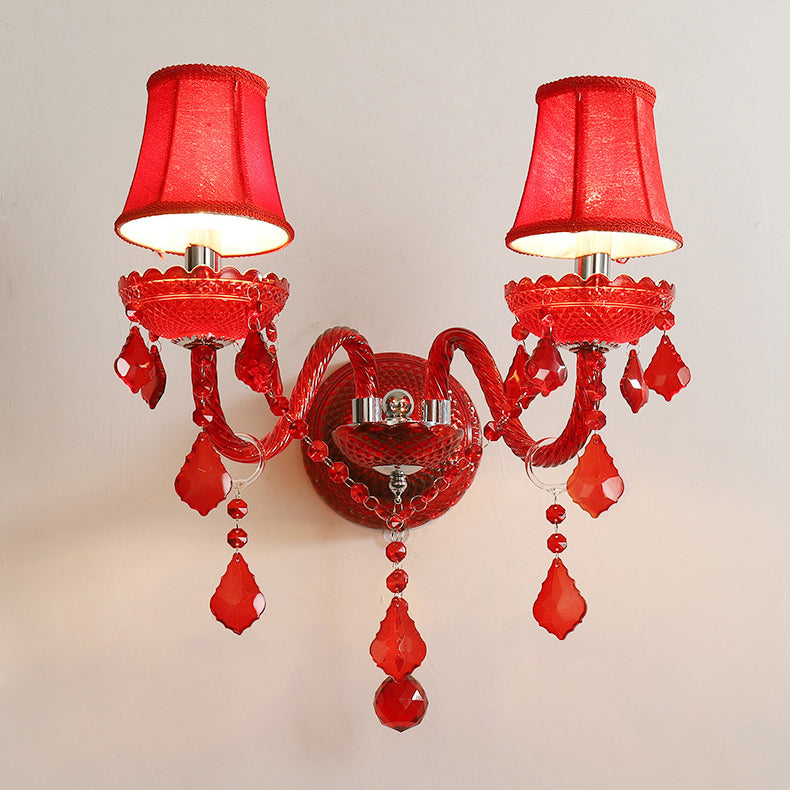 Wedding Glass Crystal Fabric 2-Light Wall Sconce Lamp