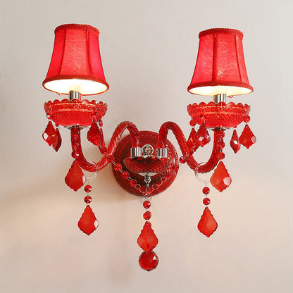 Wedding Glass Crystal Fabric 2-Light Wall Sconce Lamp