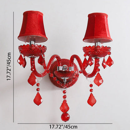 Wedding Glass Crystal Fabric 2-Light Wall Sconce Lamp