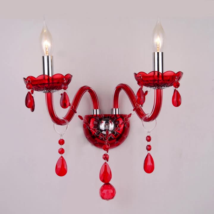 Wedding Glass Crystal Fabric 2-Light Wall Sconce Lamp