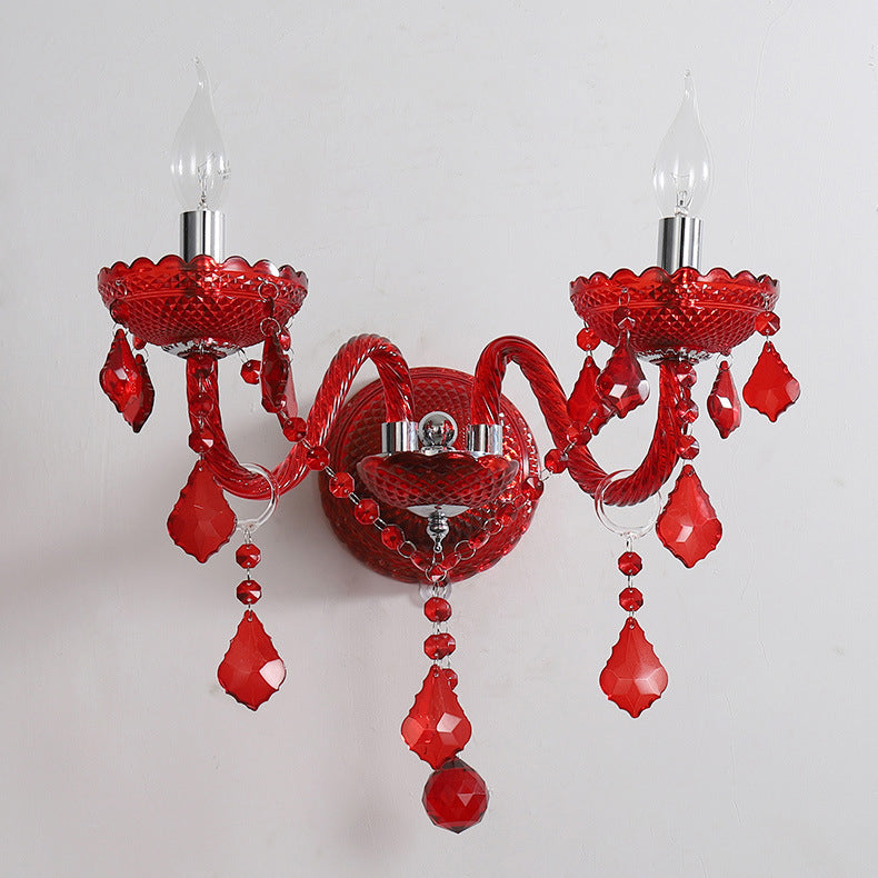 Wedding Glass Crystal Fabric 2-Light Wall Sconce Lamp