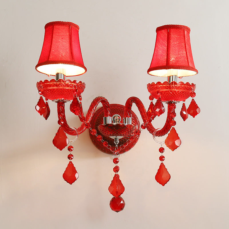 Wedding Glass Crystal Fabric 2-Light Wall Sconce Lamp