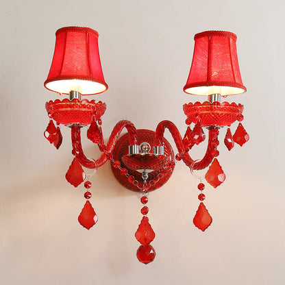 Wedding Glass Crystal Fabric 2-Light Wall Sconce Lamp