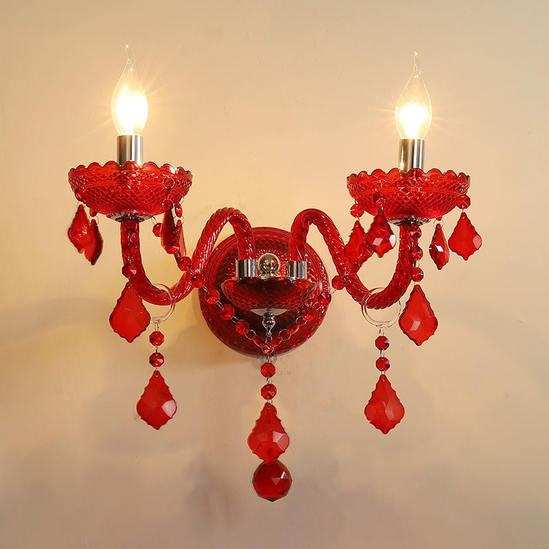 Wedding Glass Crystal Fabric 2-Light Wall Sconce Lamp
