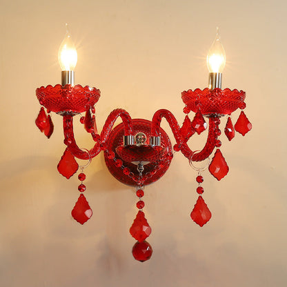 Wedding Glass Crystal Fabric 2-Light Wall Sconce Lamp