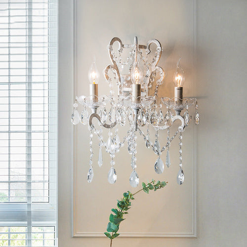 Branch Candelabra Crystal Iron 3-Light Wall Sconce Lamp