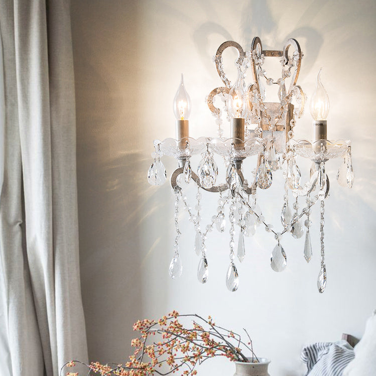 Branch Candelabra Crystal Iron 3-Light Wall Sconce Lamp