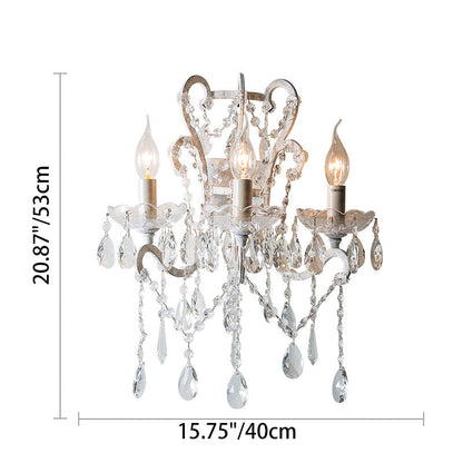 Branch Candelabra Crystal Iron 3-Light Wall Sconce Lamp