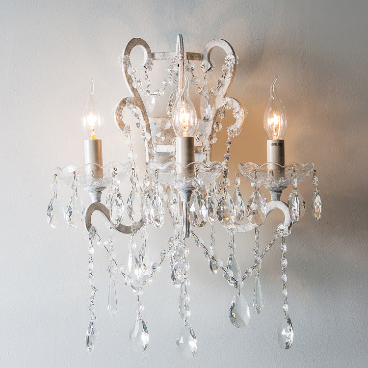 Branch Candelabra Crystal Iron 3-Light Wall Sconce Lamp