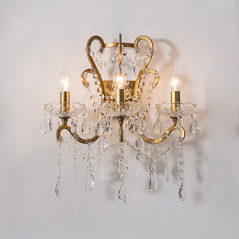 Branch Candelabra Crystal Iron 3-Light Wall Sconce Lamp