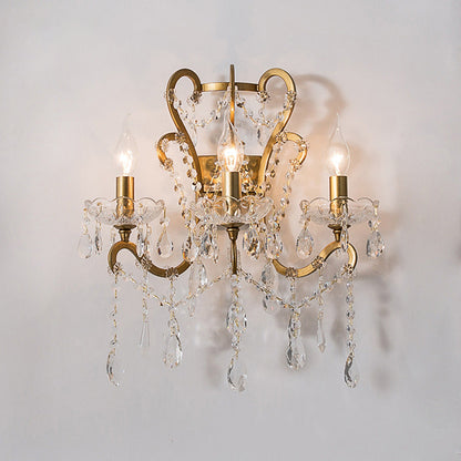 Branch Candelabra Crystal Iron 3-Light Wall Sconce Lamp