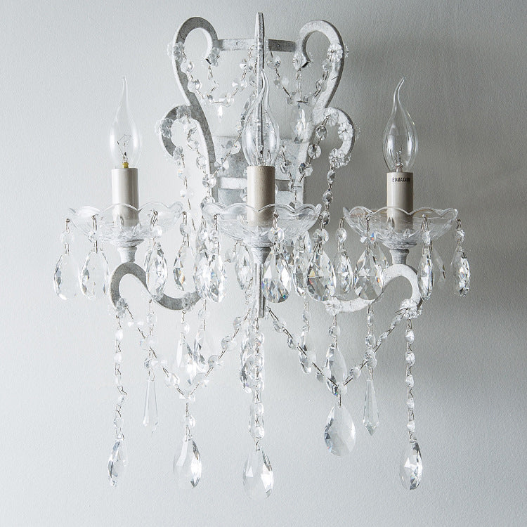 Branch Candelabra Crystal Iron 3-Light Wall Sconce Lamp