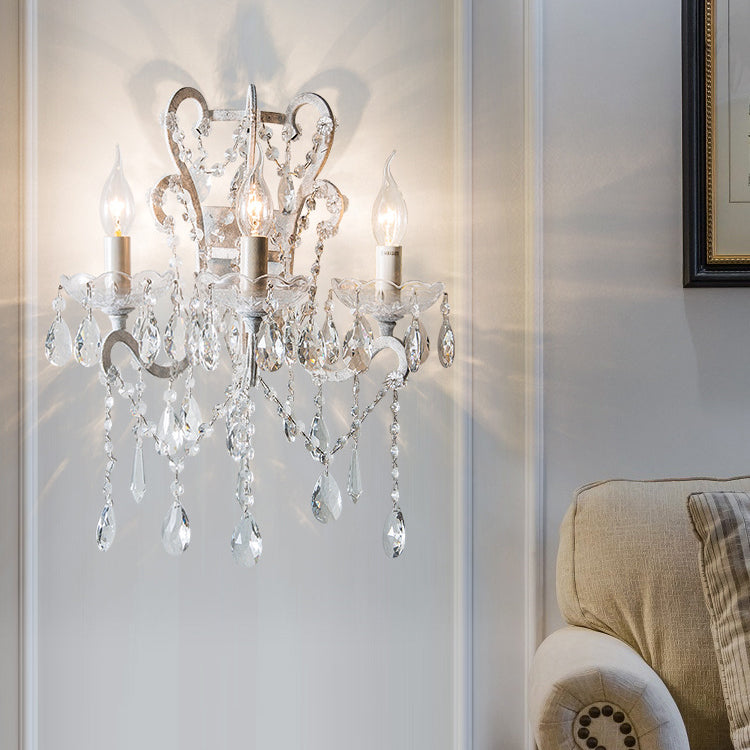 Branch Candelabra Crystal Iron 3-Light Wall Sconce Lamp