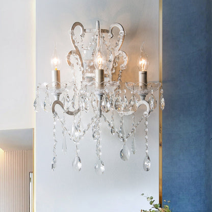 Branch Candelabra Crystal Iron 3-Light Wall Sconce Lamp