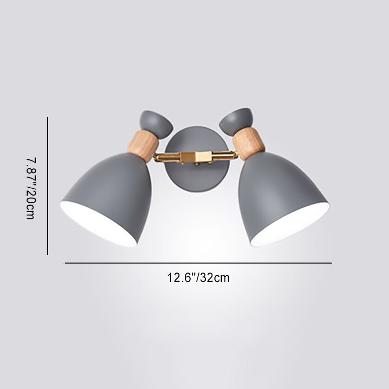 Round Horn Shape Iron Wood 2-Light Wall Sconce Lamp