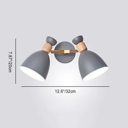 Round Horn Shape Iron Wood 2-Light Wall Sconce Lamp