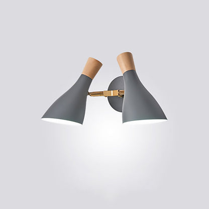 Round Horn Shape Iron Wood 2-Light Wall Sconce Lamp