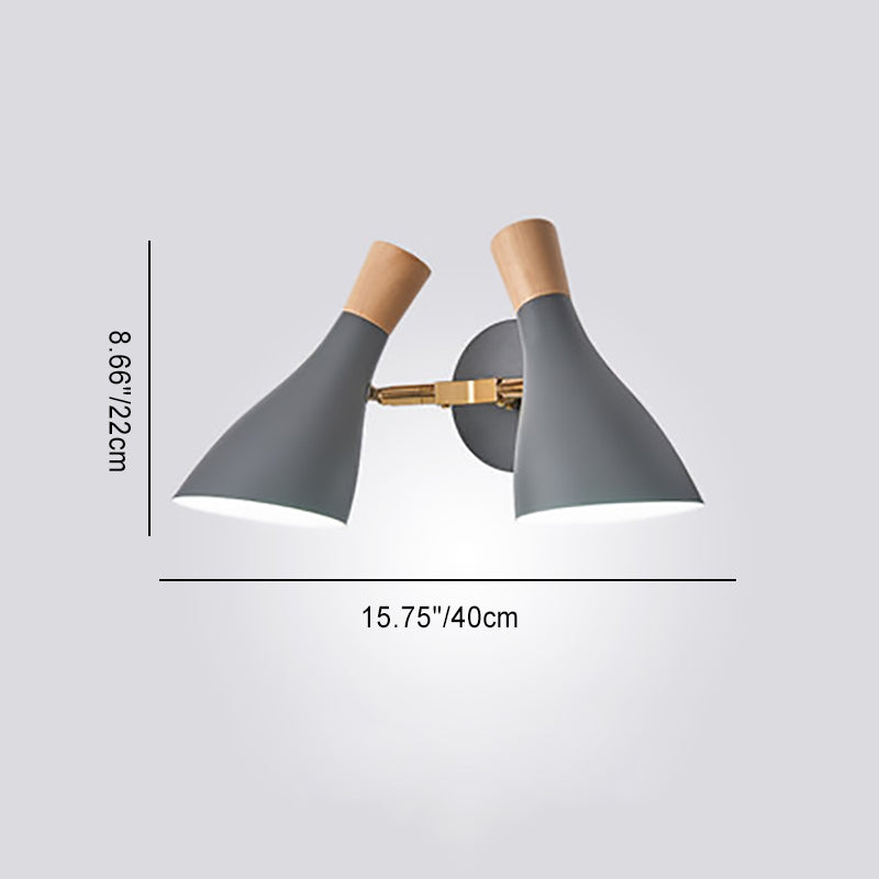 Round Horn Shape Iron Wood 2-Light Wall Sconce Lamp