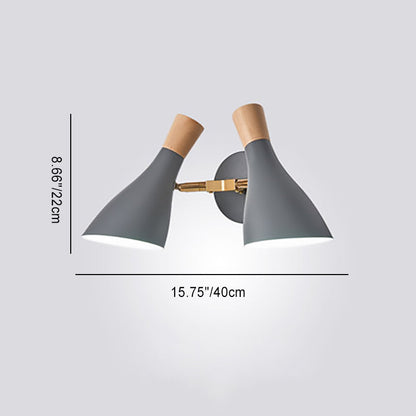 Round Horn Shape Iron Wood 2-Light Wall Sconce Lamp