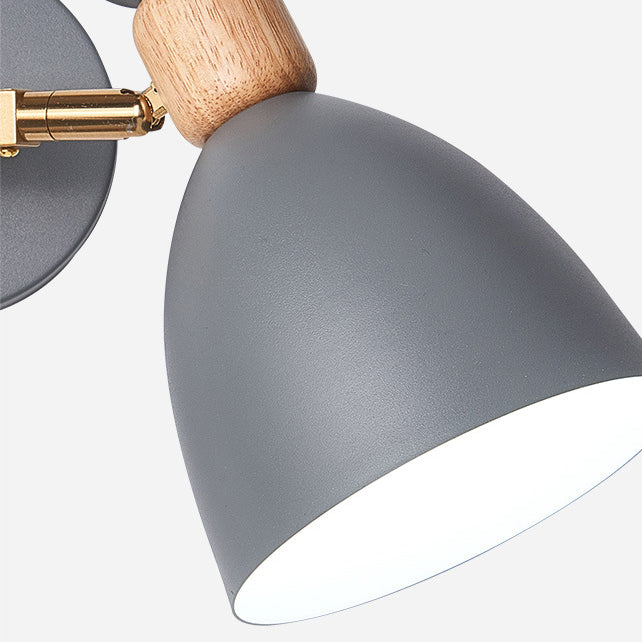 Round Horn Shape Iron Wood 2-Light Wall Sconce Lamp