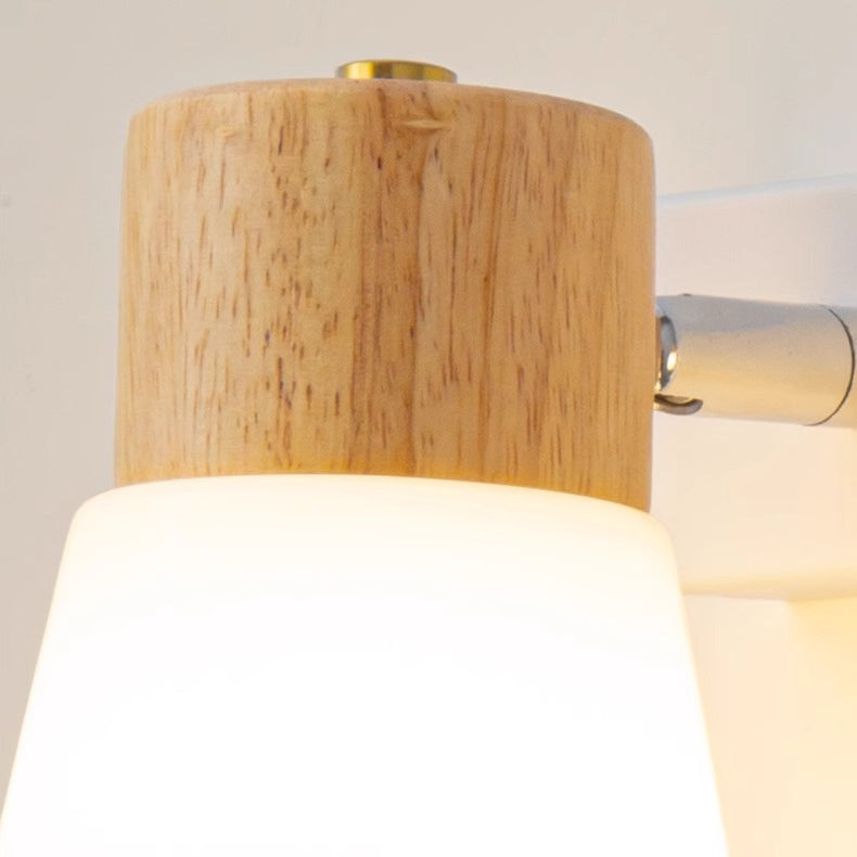 Cylinder Wood Glass Shade 1/2 Light Wall Sconce Lamp