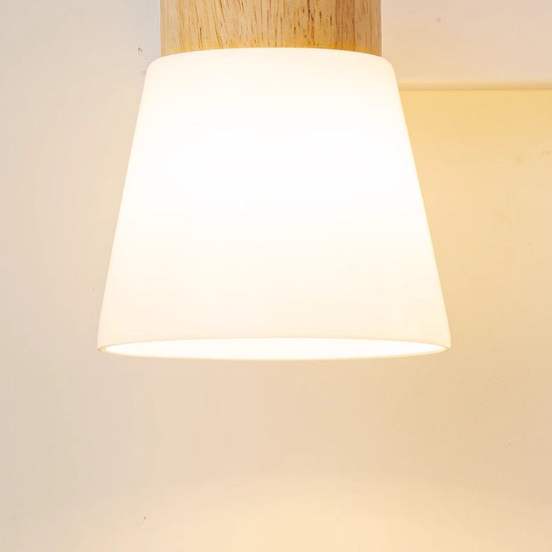 Cylinder Wood Glass Shade 1/2 Light Wall Sconce Lamp