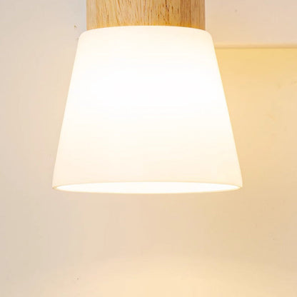 Cylinder Wood Glass Shade 1/2 Light Wall Sconce Lamp